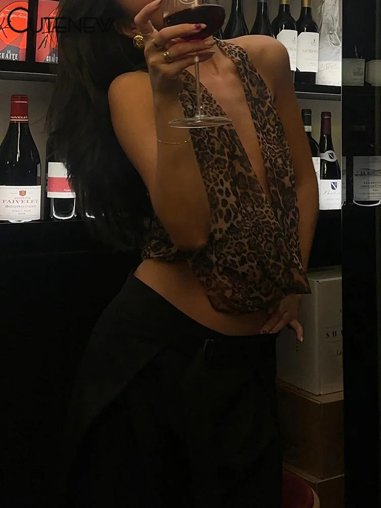 Printed Halter Women Vest Summer Fashion Swinging Neck Bandage Unique Tank Fashion Sexy Mujer Street Party Matching Tops