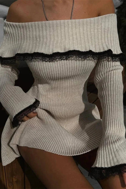 Off-Shoulder Long Sleeve Mini Dress