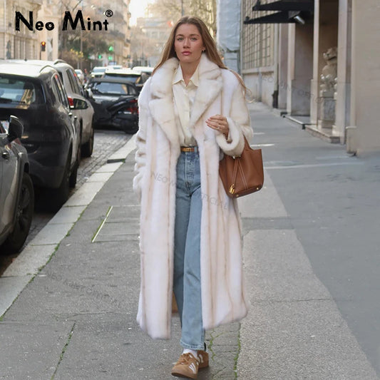 Winter High Quality Long Faux Mink Fur Coat Women High Street Furry Fur Jacket Luxury Brand Outerwear Overcoat