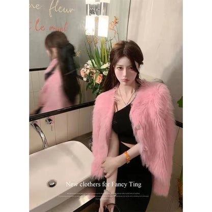 Cropped White Knitted Cardigan Women Korean Mink Cashmere Sweater Outerwear Black Long Sleeve Knitwear Winter Jumpers New