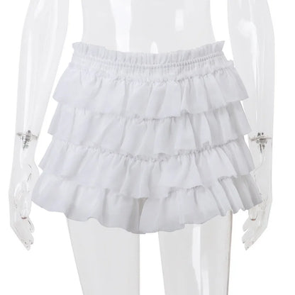 Voguable  Y2K Ruffle Tiered Mini Skirts Co-ord Sets Elegant Outfits Tie Front Tops and Skirt 2 Piece Matching Sets