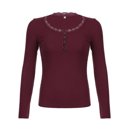 Voguable  Y2K Button-up Knitted Top Red Year Christmas Coquette Aesthetic Slim-fit T-shirts Sweet Cute Knitwear Festival Tees