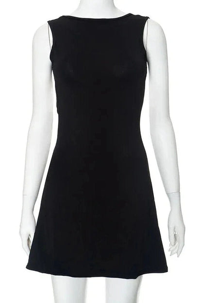 Backless O Neck Sleeveless Mini Dress - Sleeveless Mini Dress