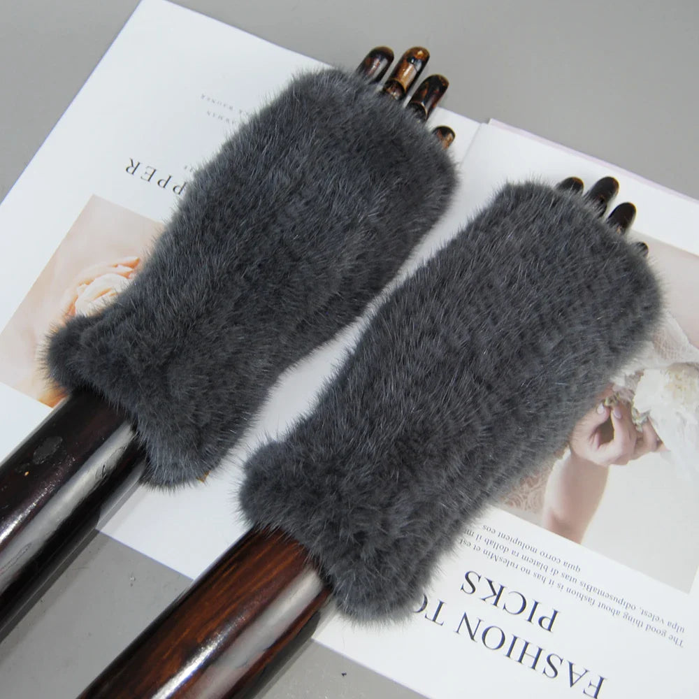 Winter Warm Fingerless Mink Fur Gloves