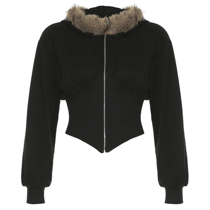 Fashion Slim Fit Faux Collar Hooded Women’s Coat Simple Basic Zipper Long Sleeve Jackets Autumn Winter Trendy