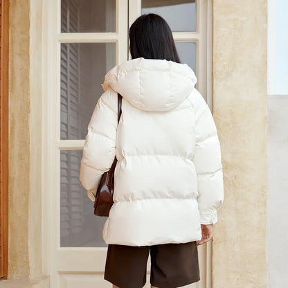 Down Jacket Women Mid-Length Loose Raglan Sleeve Simple Warm Winter Three-Defense Hooded Coat