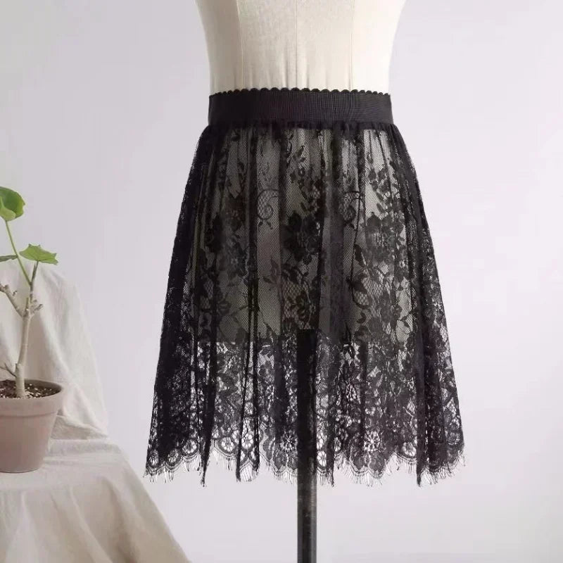 Floral Lace Layering Scalloped Hemline Shirt Extender Adjustable Layered Women Top Lower Sweep Half Slip Skirt A-Line Mini Under