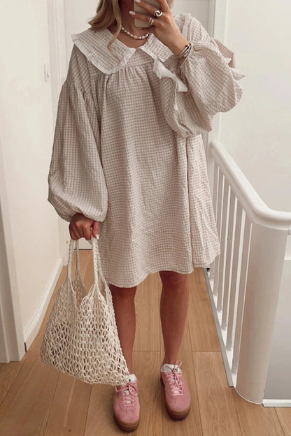 Plaid Mini Dress with Elegant Puff Sleeves