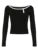 Contrast Binding Off Shoulder O Neck Slim Long Sleeve Basic Black T Shirt Women Asymmetric Button Up Chic Fashion Streetwear Tee