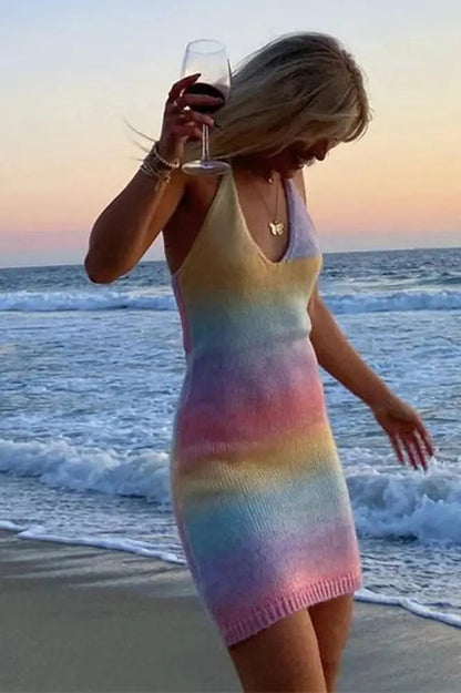 V-Neck Tie-Dye Mini Dress