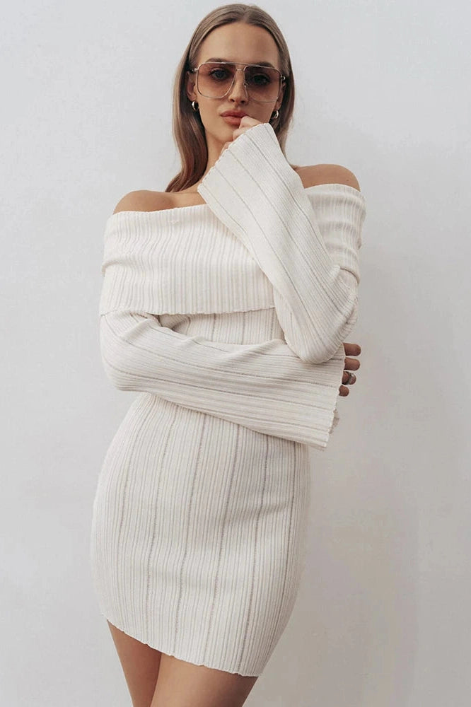 Off-Shoulder Backless Long Sleeve Mini Dress