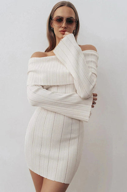 Off-Shoulder Backless Long Sleeve Mini Dress