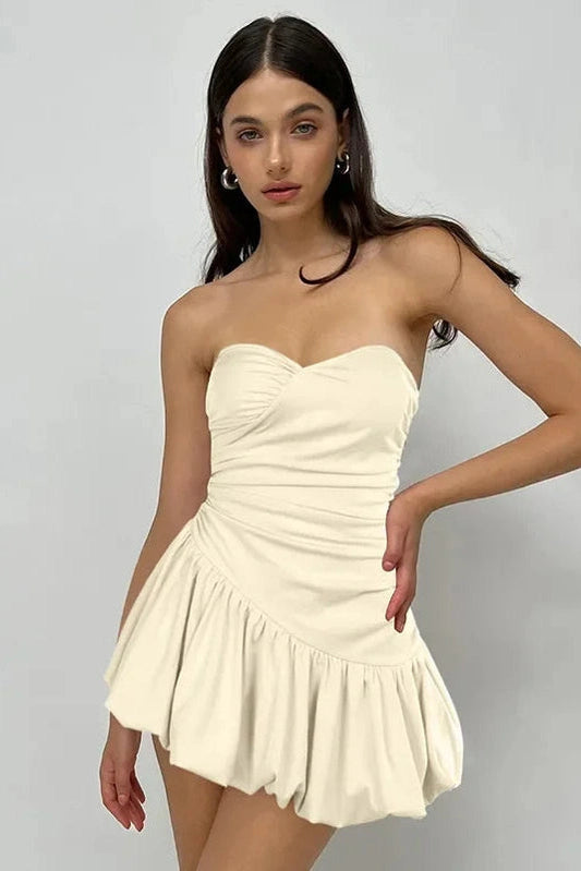 Strapless Sleeveless High Waisted A-Line Mini Dress