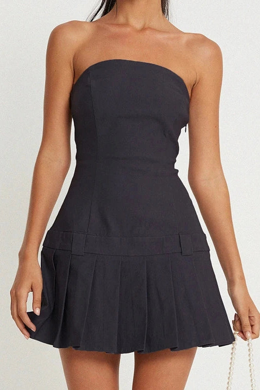 Strapless Pleated Backless A-Line Mini Dress