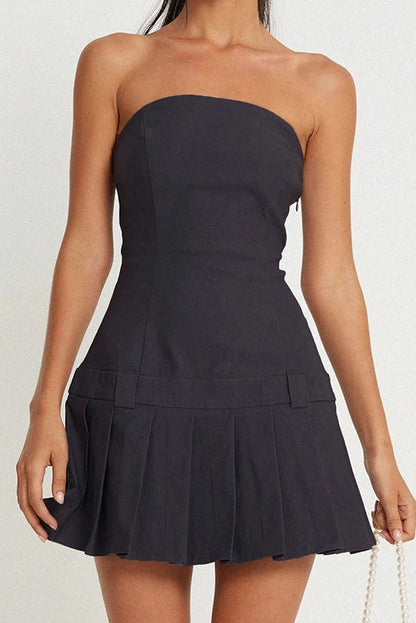 Strapless Pleated Backless A-Line Mini Dress