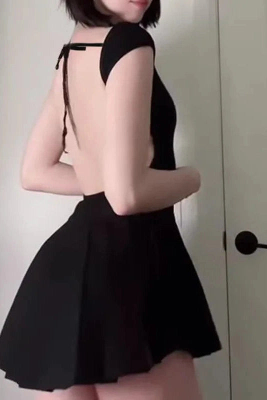 Sleeveless A-Line Bodycon Mini Dress with Tie-Up Detail