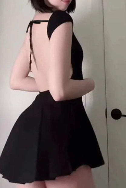 Sleeveless A-Line Bodycon Mini Dress with Tie-Up Detail