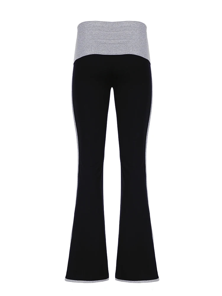 Contrast Binding Waist Slim Basic Casual Flared Pants For Women American Retro Skinny Sexy Sports Jogging Sweatpants
