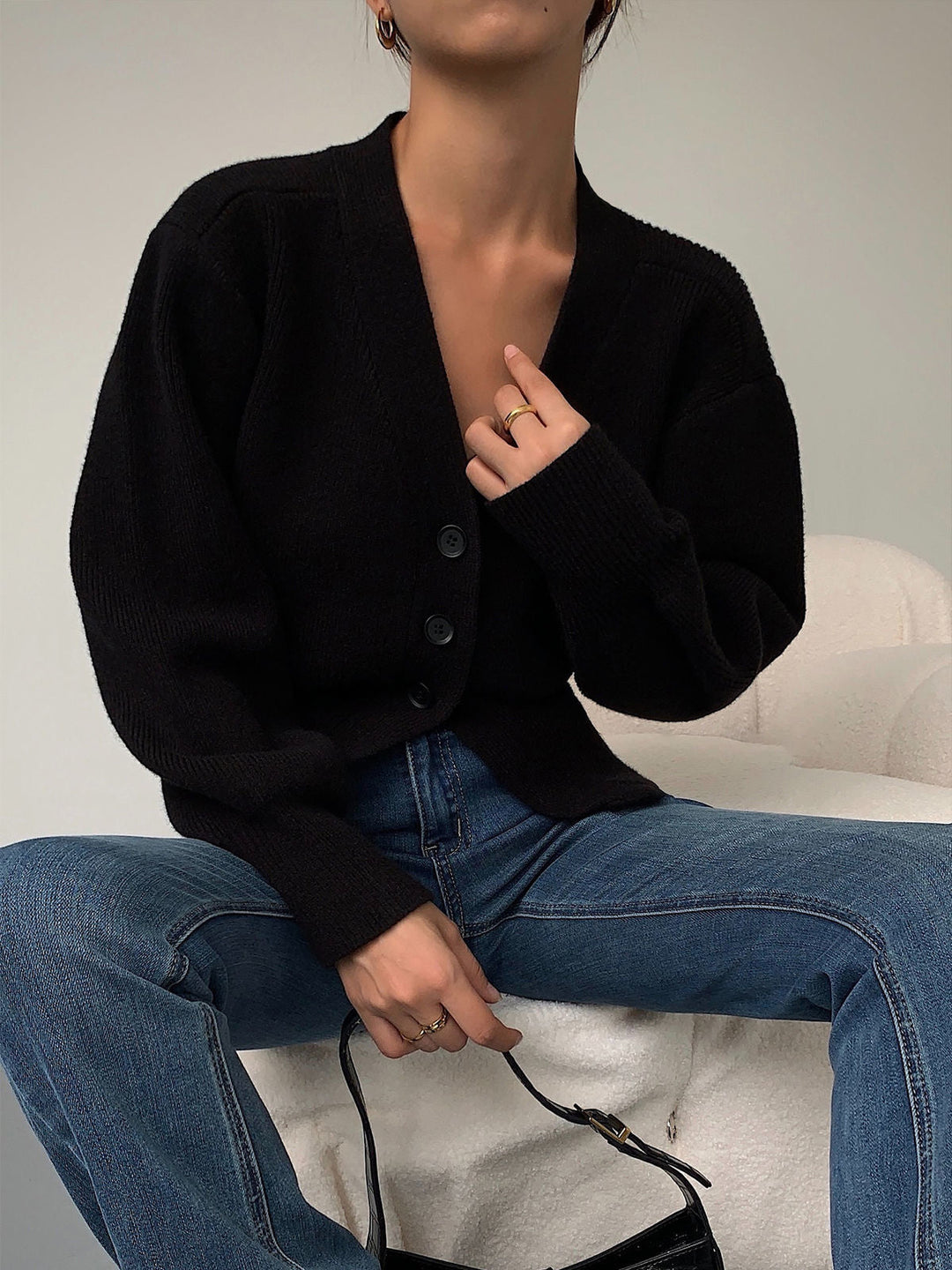 Cárdigan elegante con mangas farol y botones para mujer | Ideal para el día a día