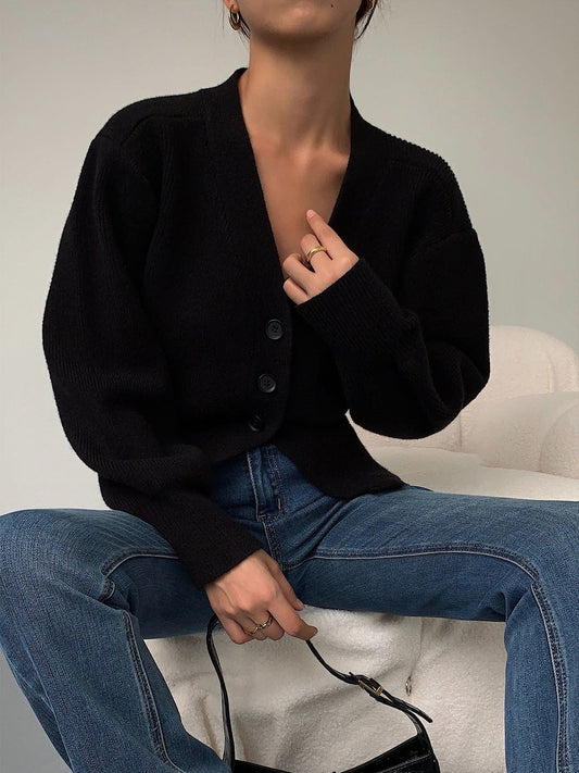 Cárdigan elegante con mangas farol y botones para mujer | Ideal para el día a día