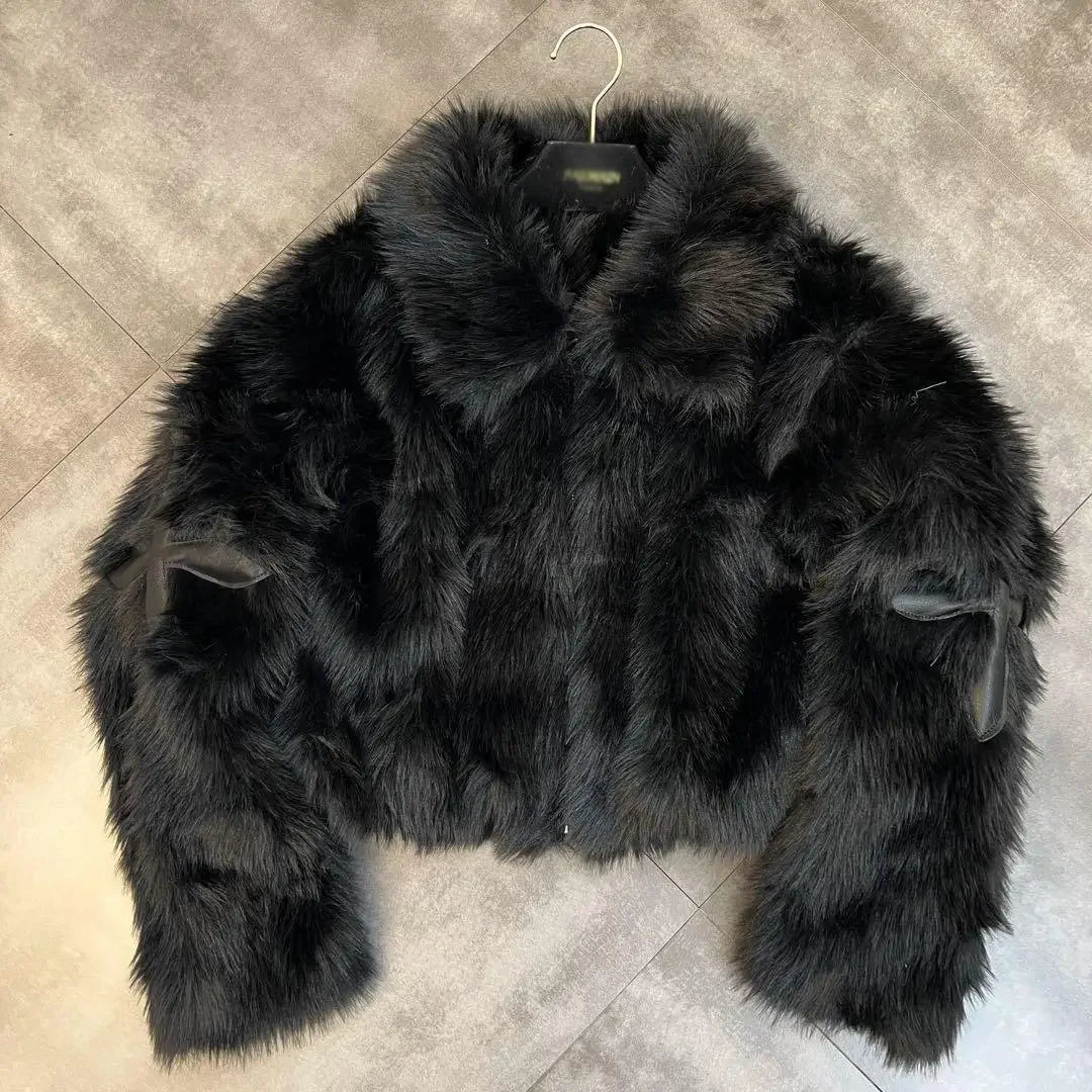 Cotton Lapel Patch Cross Fur Coat