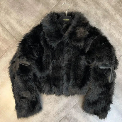 Cotton Lapel Patch Cross Fur Coat