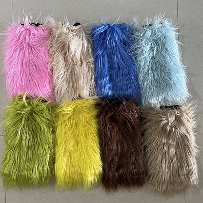 Luxury Shag Furry Faux Fur Leg Warmers Women Colorful Solid Gogo Fluffies Y2k Girls Fashion Cyber Hip Hop Legwarmers Bootcovers