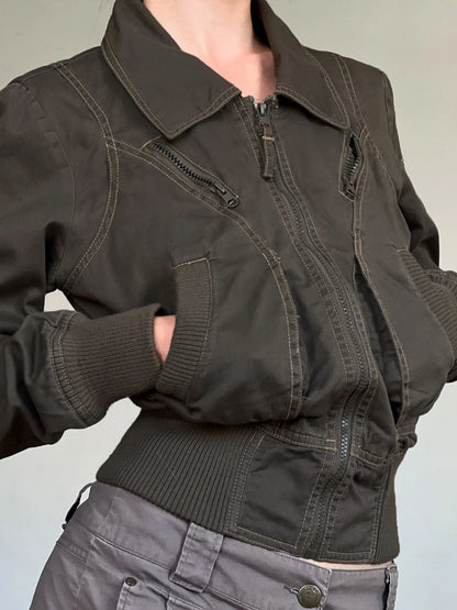 Chic Punk Zipper Long Sleeve Jackets Women Slim Solid s New Trendy Streetwear Clothes Binding Waist Coat
