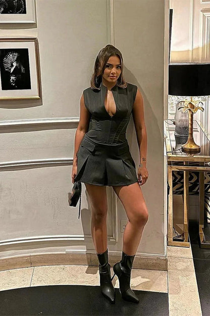 V-Neck Sleeveless Mini Dress