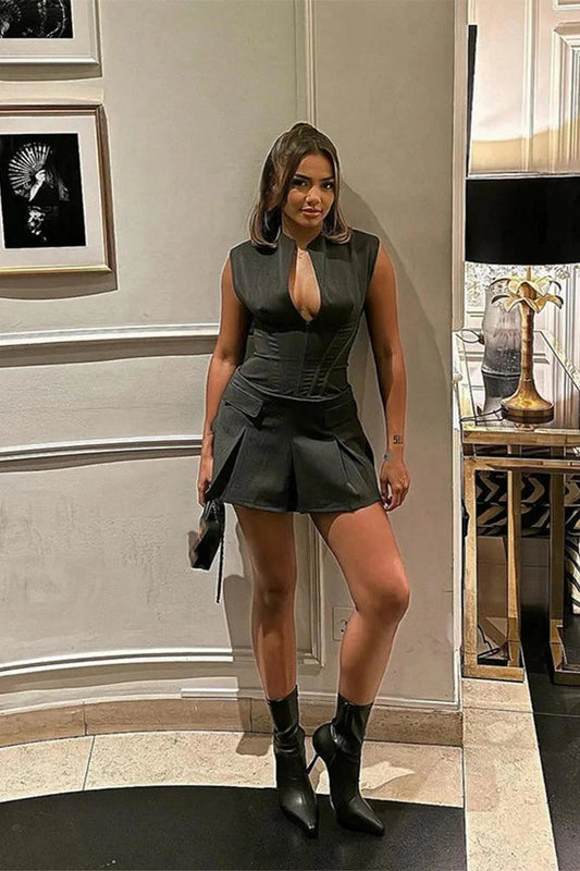 V-Neck Sleeveless Mini Dress