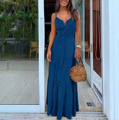 Summer Spaghetti Strap Long Dress Bohemian Style Casual Vacation Maxi Beach Dresses For Women Fashion Elegant Lady Robe Vestidos