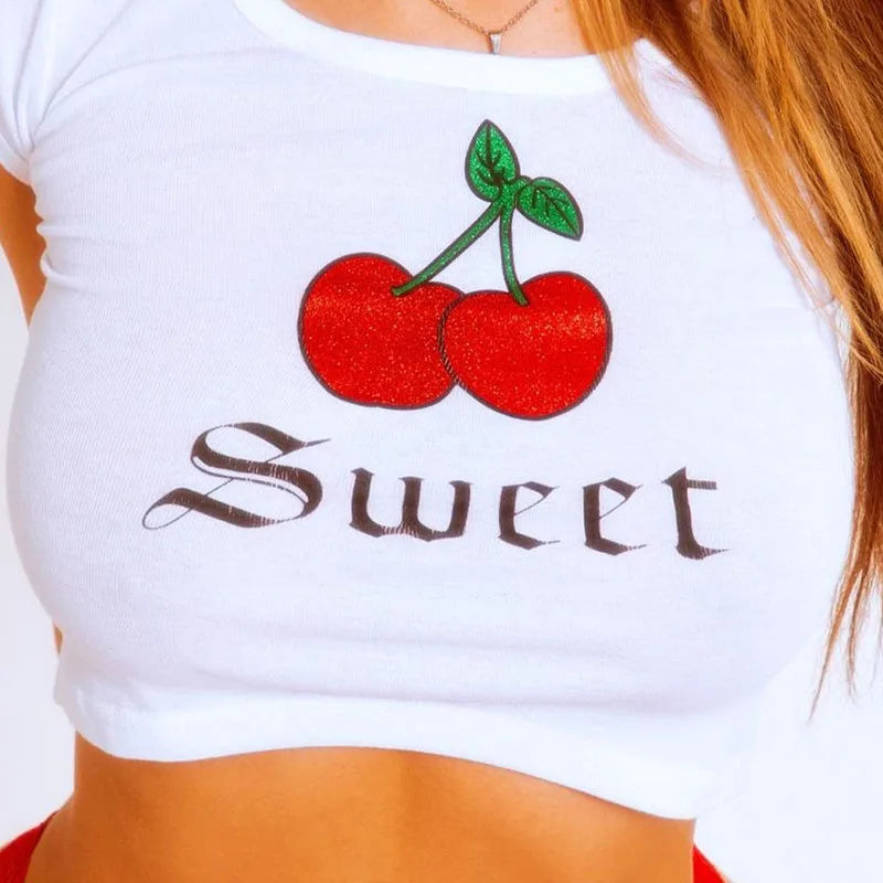 Instagram New Printed T-shirt Fashion Casual Short sleeved Short Top Y2K Summer Sexy Quick Sale