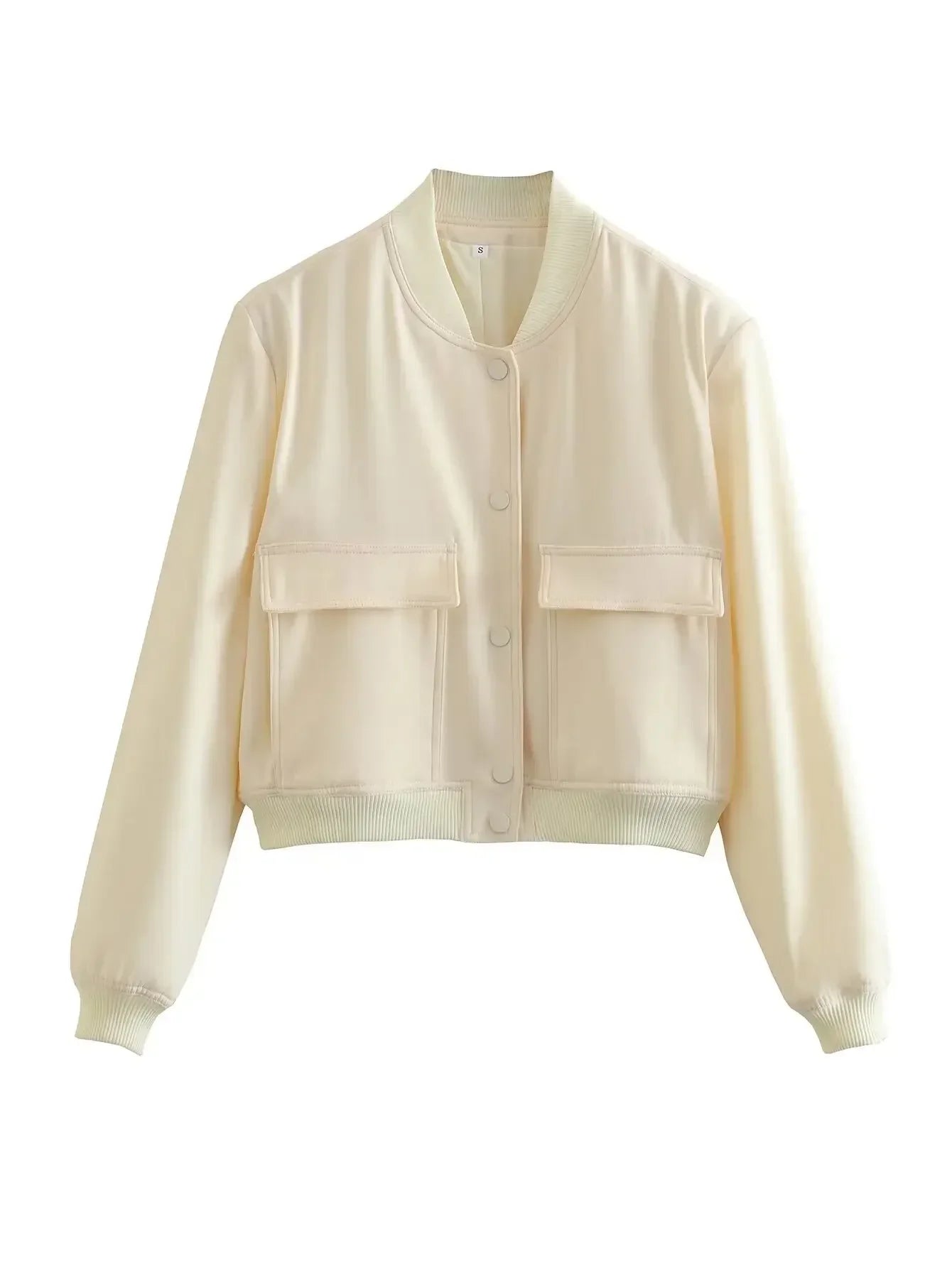 Basic Stand Collar Women Jacket Long Sleeve Cardigan Button Up Cropped Coat Baseball Outerwear Autumn Winter Clothes