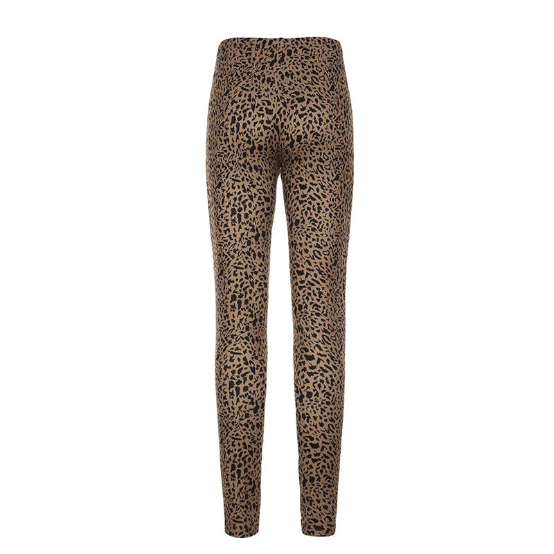 Y2k Gyaru Leopard Women¡¯s Long Pants Slim Fit Sexy Rave Trousers All-Match American Retro Fashion Trendy Clothes