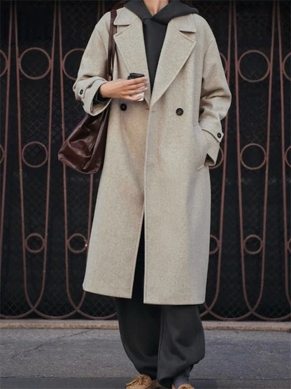 Loose Fashion Women’s Overcoat Pocket Lapel High Waist Long Sleeve Winter  Ladies Jacket Coat Solid Patchwork Outwear