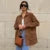 Casual Suede Long Sleeve Jackets Women Autumn Loose Brown Lapel Coat Top With Pockets Female Elegant Chic Street New in Outwear
