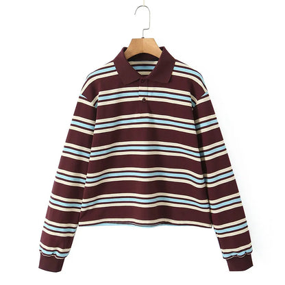 Fashion Stripe Women's T-shirt Casual Short Sleeve Female All Match Polo Shirts Summer New Ladies Loose Tops High Street