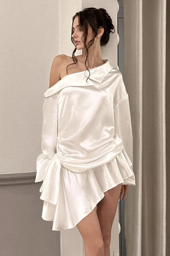 Backless Long Sleeve Mini Dress with High Waist