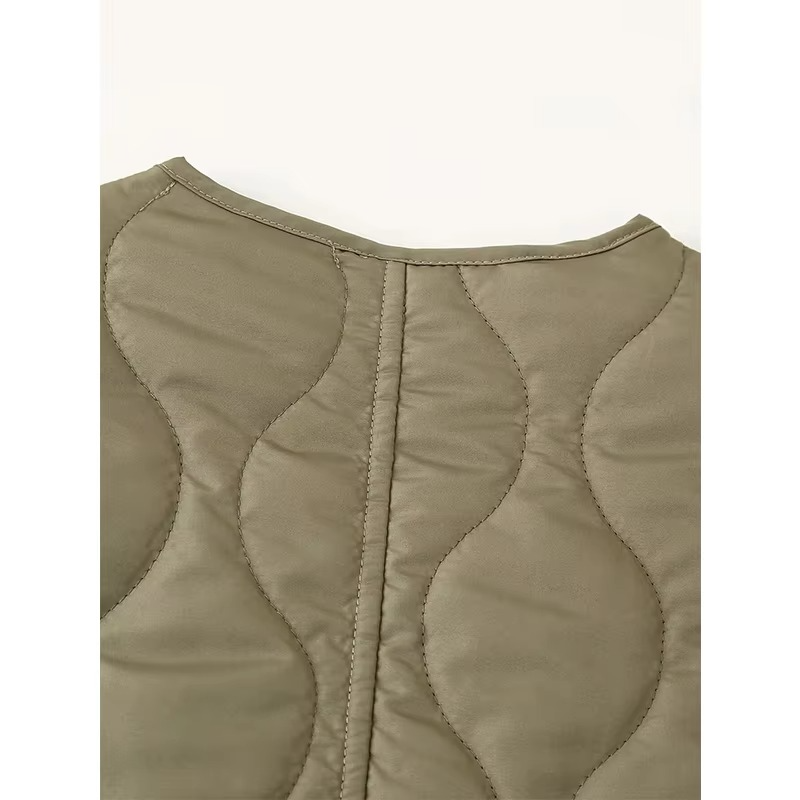 Abrigo acolchado con cuello redondo y botones para mujer, fácil de llevar | Ideal para otoño/invierno