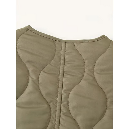 Abrigo acolchado con cuello redondo y botones para mujer, fácil de llevar | Ideal para otoño/invierno