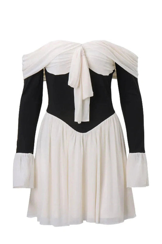 Strapless Mini Dress with Long Sleeves and High Waist