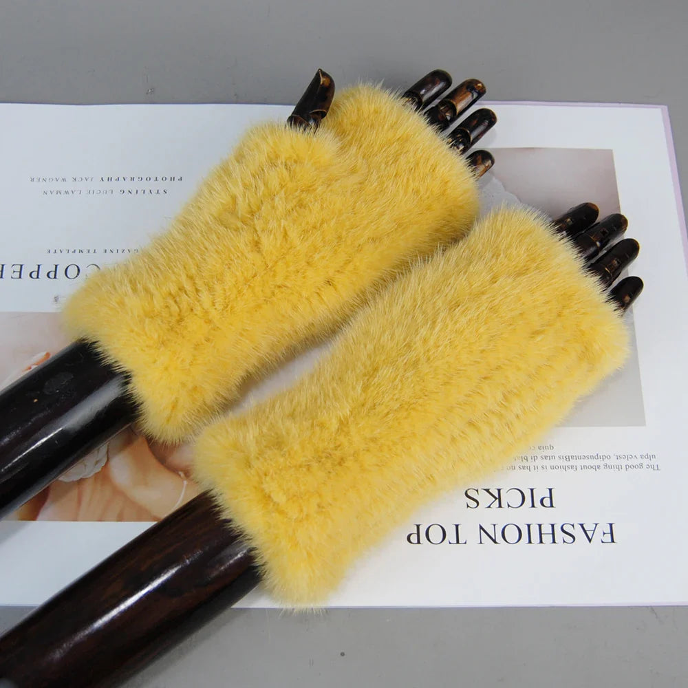 Winter Warm Fingerless Mink Fur Gloves