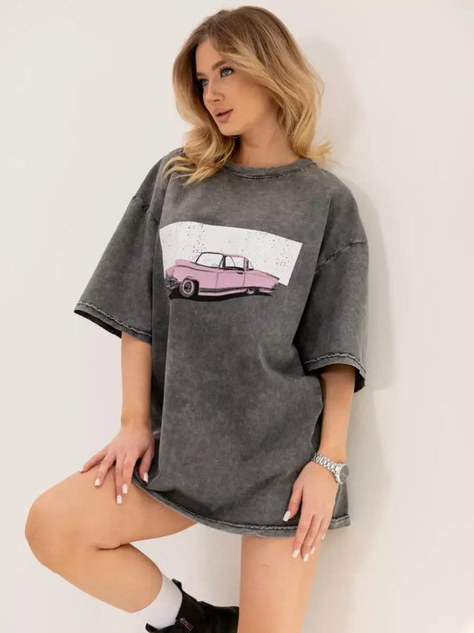 Planet Print Washed Pink T-shirt