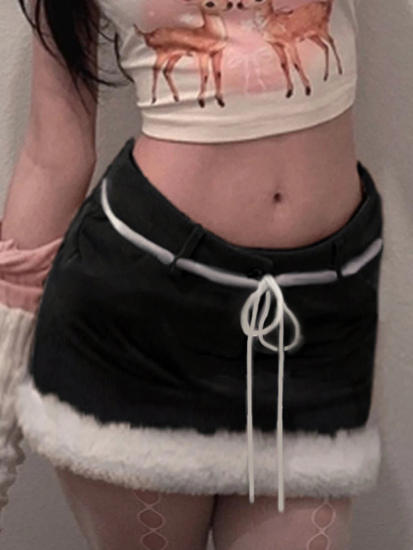 Hotsweet Black Mini Skirt Women Autumn New Y2k Clothing Bow Lace Up Faux Trim Corduroy Skirt Fashion All-Match