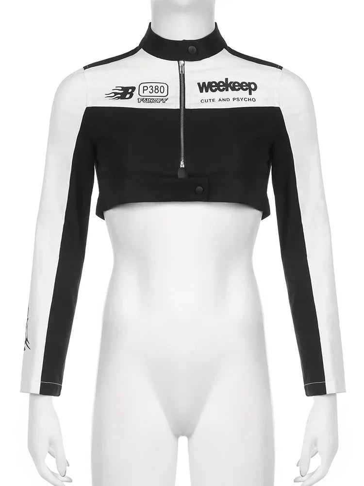 Voguable Cropped Jackets for Cool Biker Style Streetwear Zipper Up Short Coat Y2K Long Sleeve Outerwear