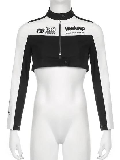 Voguable Cropped Jackets for Cool Biker Style Streetwear Zipper Up Short Coat Y2K Long Sleeve Outerwear