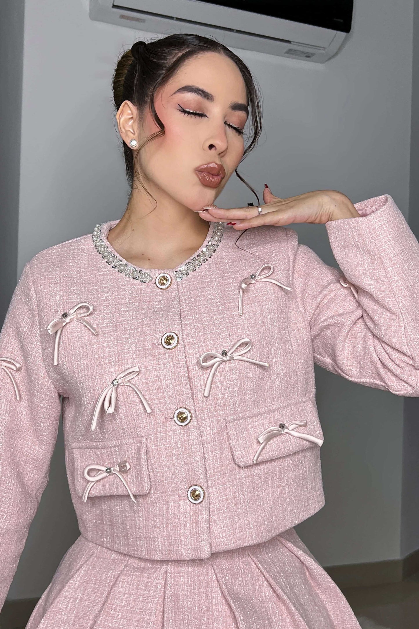 Conjunto de falda con lazo trenzado estilo Chanel francés