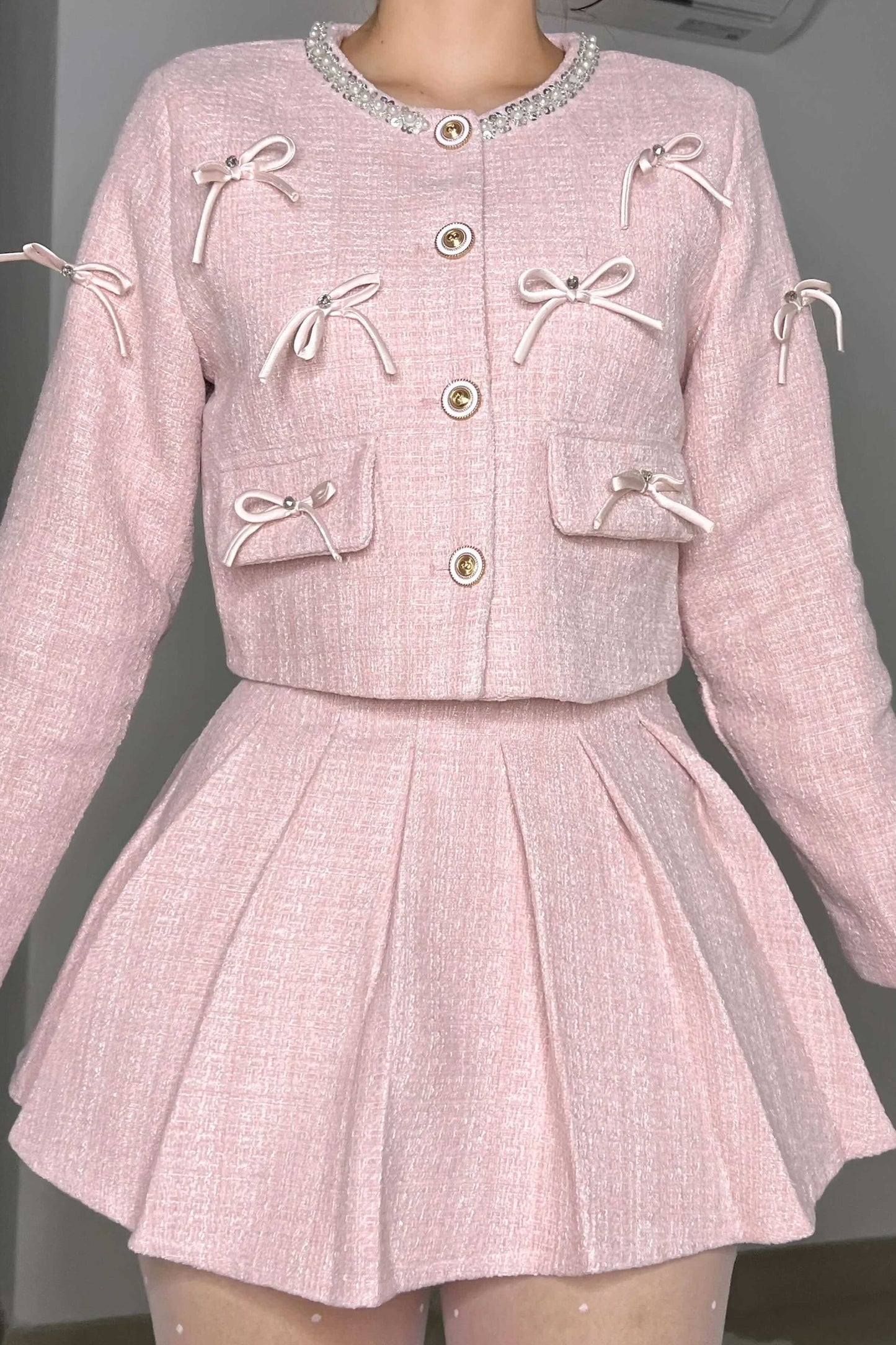 Conjunto de falda con lazo trenzado estilo Chanel francés