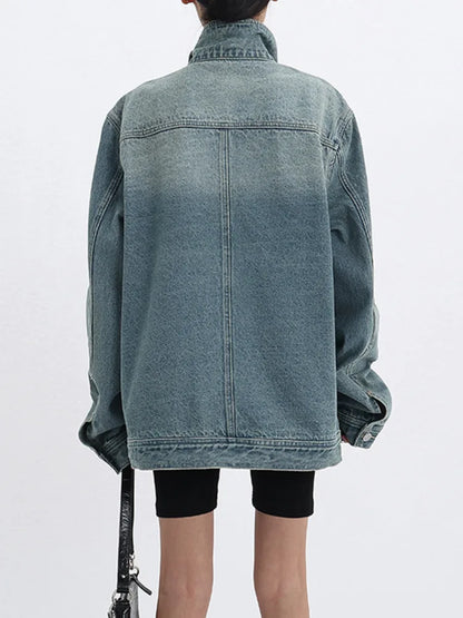 Graceful Turtleneck Denim Jacket Jacket