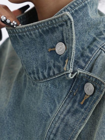 Graceful Turtleneck Denim Jacket Jacket